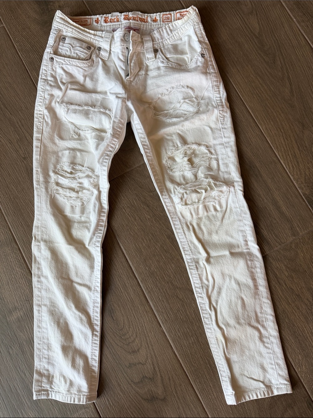 Rock Revival White Distressed Slim Straight Jeans